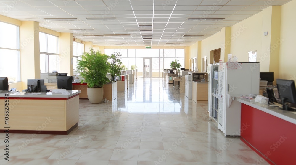 Modern, Open Plan Office Space with Natural Light, Clean Lines, Minimalistic Design. Interior. Modern, Open Plan Office Space with Natural Light, Clean Lines, Minimalistic Design. Interior.