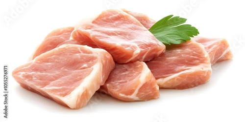 A highquality image of isolated pork slices on a white background, highlighting the organic and gourmet nature of the fresh protein