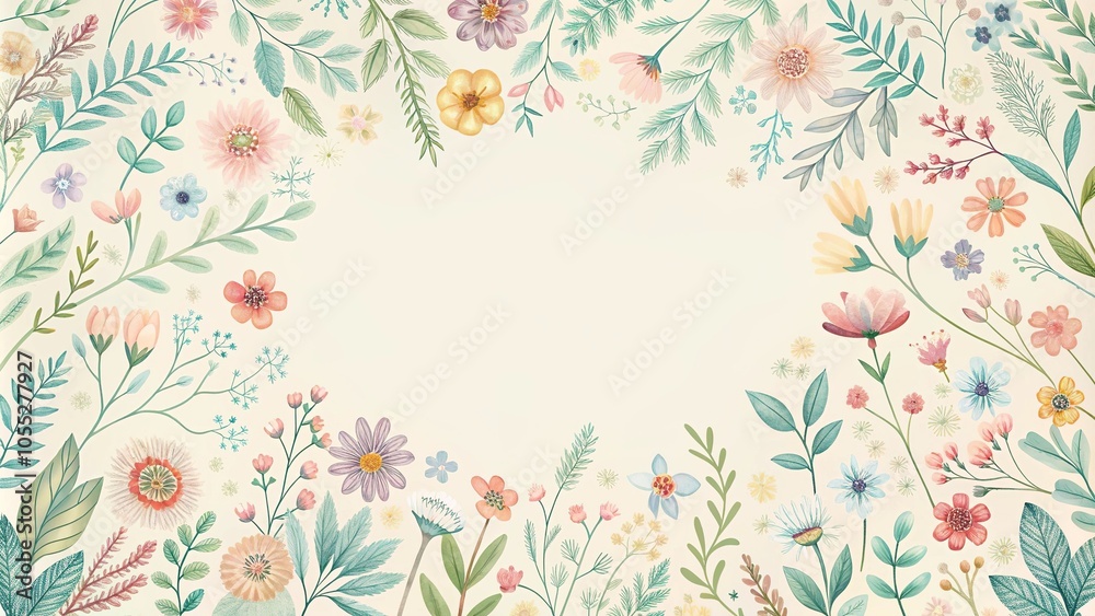 Dainty floral pattern featuring delicate wildflowers and foliage in soft pastel colors, pastel flowers, botanical, leaves, nature, soft Dainty floral pattern featuring delicate wildflowers and foliage in soft pastel colors, pastel flowers, botanical, leaves, nature, soft