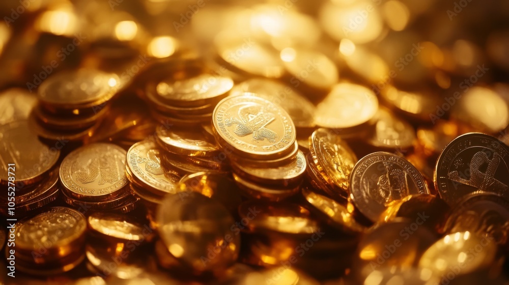 Golden Coins in Bright Business Setting Golden Coins in Bright Business Setting