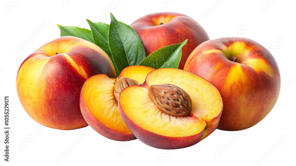 Several peaches are isolated on a transparent background. Several peaches are isolated on a transparent background.