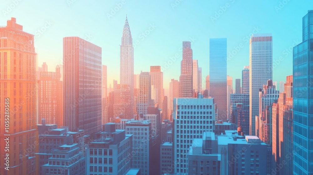 Cityscape at Sunset with a Pink and Blue Hue Cityscape at Sunset with a Pink and Blue Hue