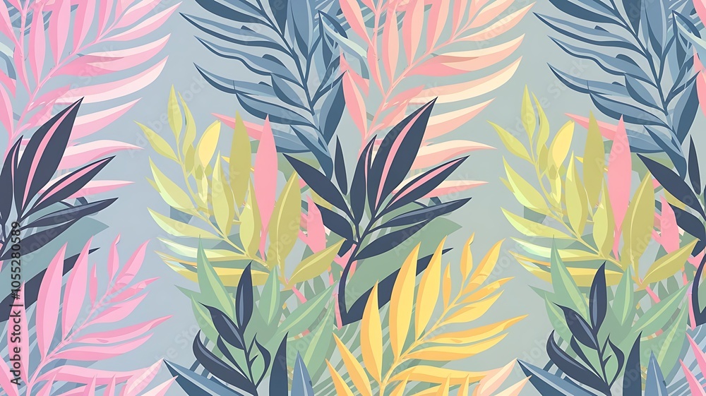 Pastels Tropical Leaf seamless pattern design for fashion textiles, graphics and crafts