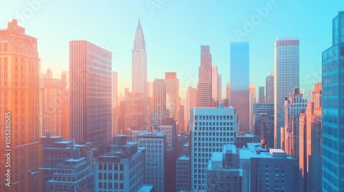 Cityscape at Sunset with a Pink and Blue Hue