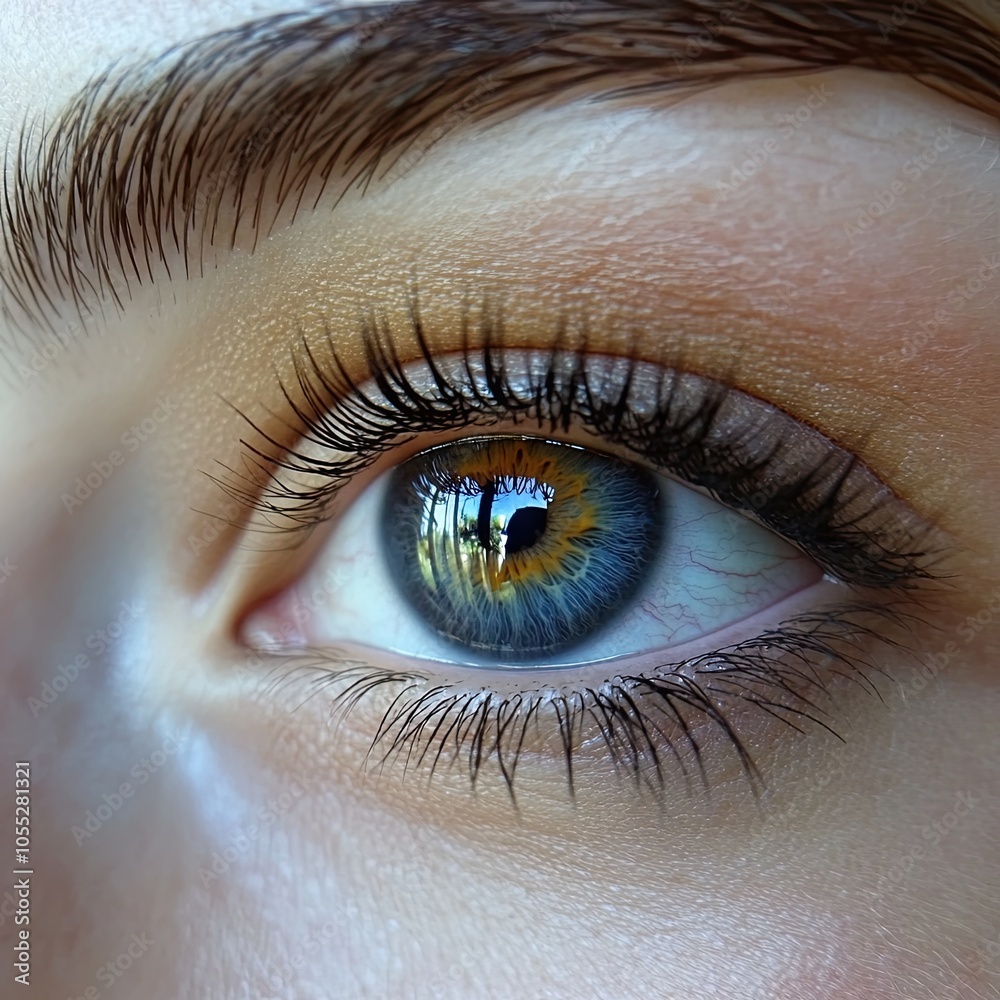 Close up macro shot of a crying eye. Young beautiful woman with natural light blue, yellow and brown pigmentation of the iris. Mascara is applied to the eyelashes. Close up macro shot of a crying eye. Young beautiful woman with natural light blue, yellow and brown pigmentation of the iris. Mascara is applied to the eyelashes.