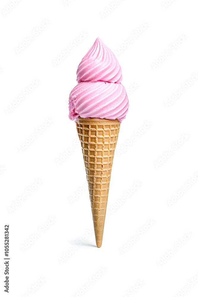 Ice cream scoops in a cone, isolated on white background Ice cream scoops in a cone, isolated on white background
