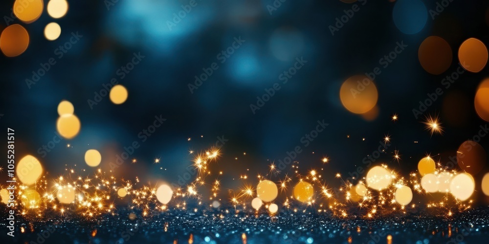 Naklejka premium Vibrant Fireworks on Dark Blue Background with Bokeh Effect