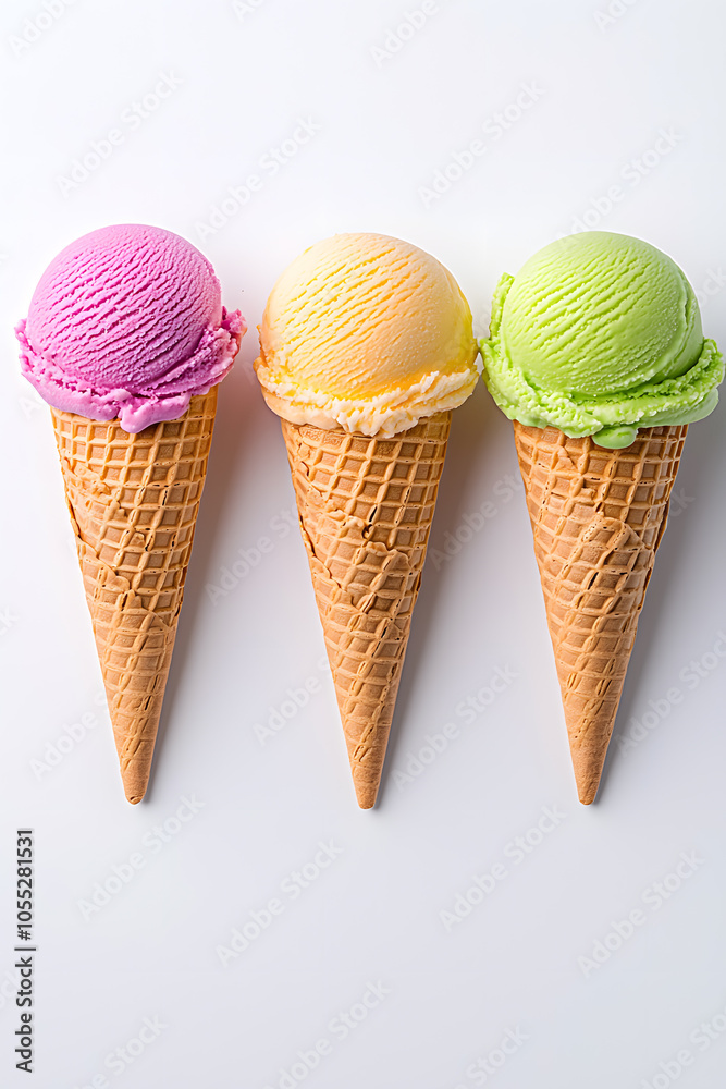 Ice cream scoops in a cone, isolated on white background Ice cream scoops in a cone, isolated on white background