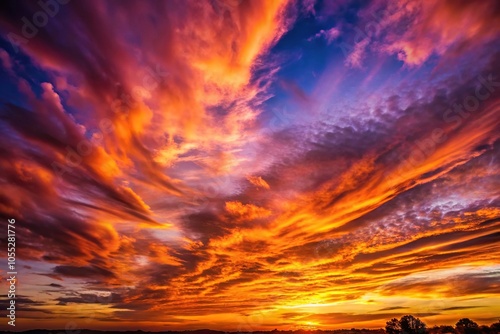 Dramatic sunset colors with deep oranges and purples create a stunning gradient effect on the sky with wispy clouds animation., animationeffect, graduatedskies photo