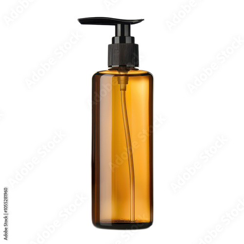 Amber Pump Bottle for Skin Care or Hair Care Products isolated, transparent background, white background, no background