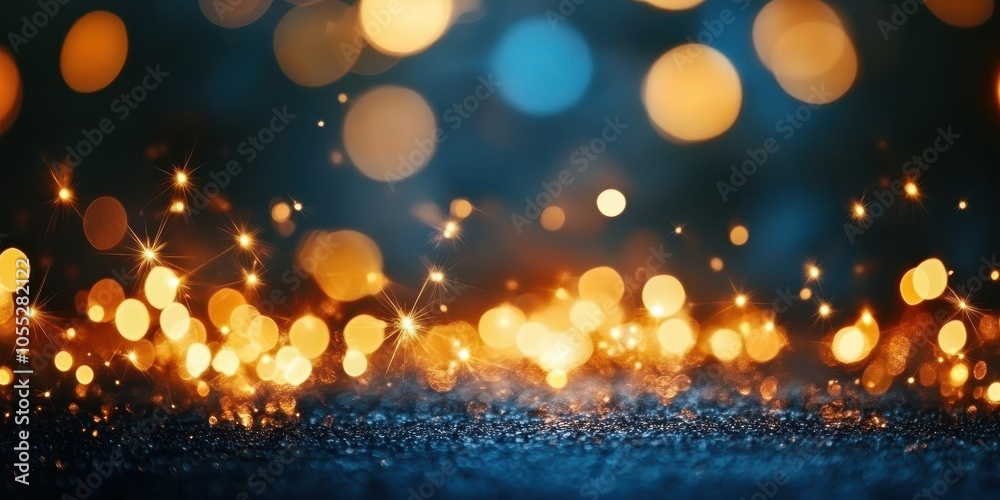 Vibrant Fireworks on Dark Blue Background with Bokeh Lights Vibrant Fireworks on Dark Blue Background with Bokeh Lights