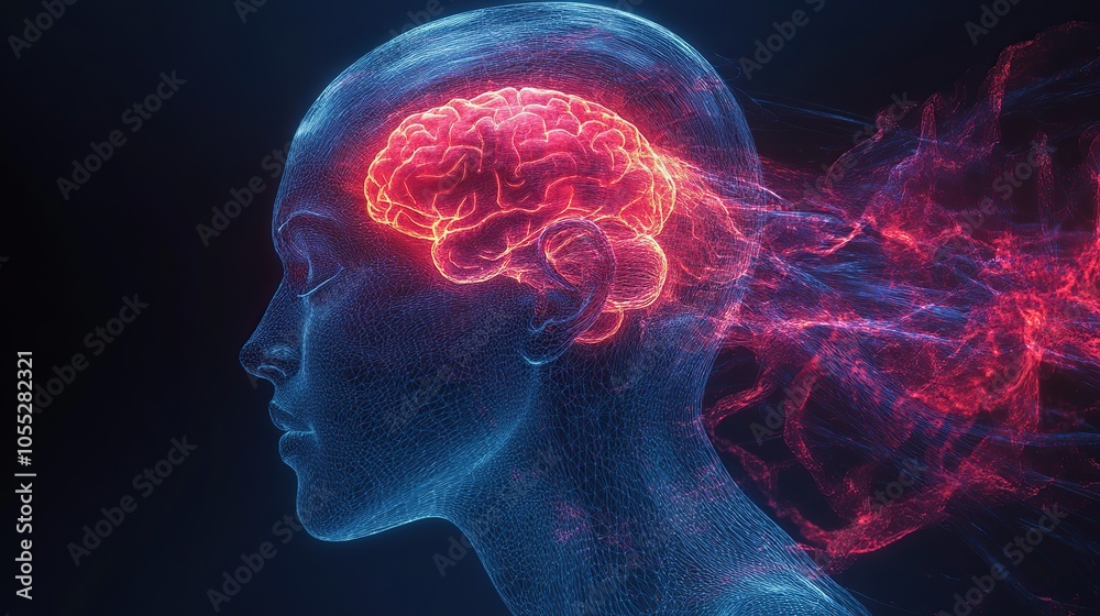 Human head showing brain waves radiating Human head showing brain waves radiating