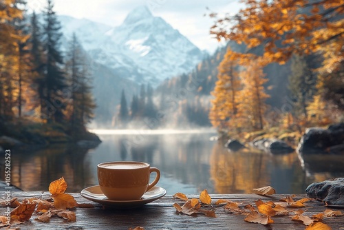 Coffee with a landscape: Capture a cup of coffee against the background of a picturesque landscape, such as a mountain, forest or lake.
