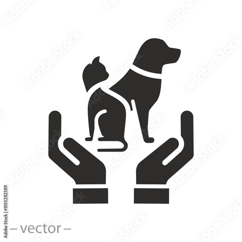 protection pet in hands, shelter animals, insurance pet icon, animal care, dog and cat, flat vector illustration