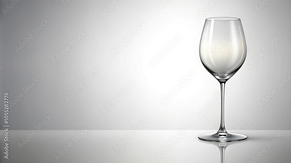 Elegant wine glass with delicate stem and flared bowl on a white background, fine, transparent, refined, clear, crystal Elegant wine glass with delicate stem and flared bowl on a white background, fine, transparent, refined, clear, crystal