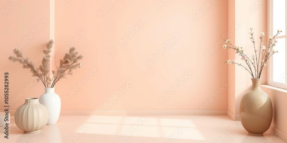 Empty white ceramic vase displayed on a soft peach background with a minimalistic aesthetic, decor, home, design Empty white ceramic vase displayed on a soft peach background with a minimalistic aesthetic, decor, home, design