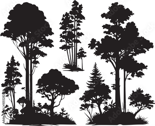 Set Trees. Hand drawn vector illustration	