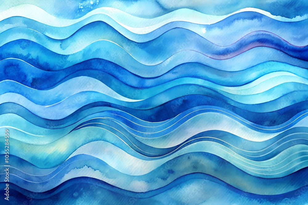 Abstract Watercolor Background with Blue Waves Abstract Watercolor Background with Blue Waves