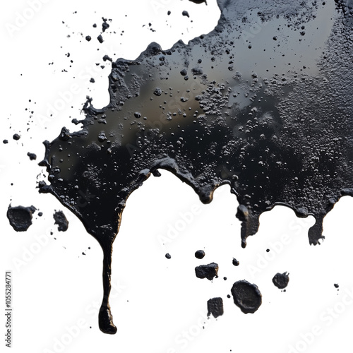 Black oil dripping on a transparent background, transparent PNG
