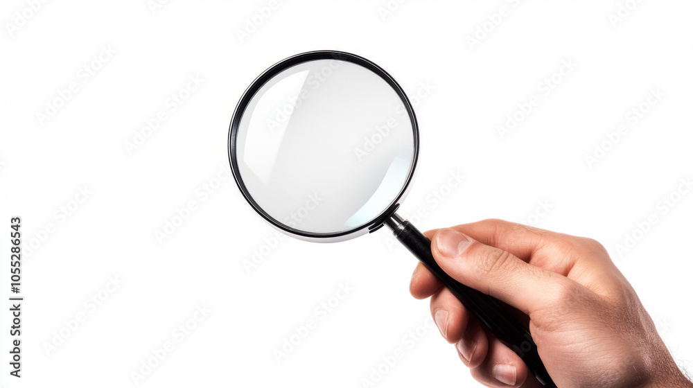 Close-up hand holding a magnifying glass, Close-up hand holding a magnifying glass,