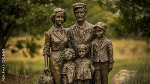 Broken Arrow: Bronze Statue of a 20th-Century American Family in a Landmark Park, Tulsa, Oklahoma photo