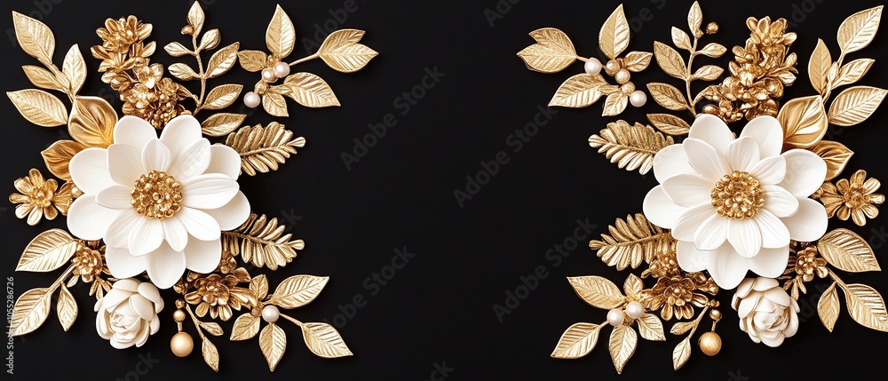 Highclass Happy New Year banner with gold and black floral design, luxury festive theme Highclass Happy New Year banner with gold and black floral design, luxury festive theme