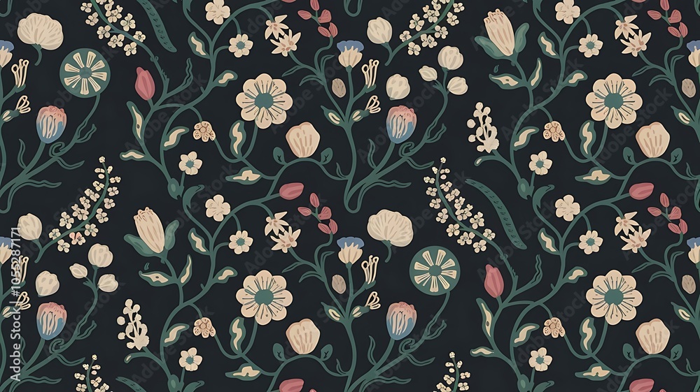 Illustration of seamless abstract black floral vine pattern Illustration of seamless abstract black floral vine pattern