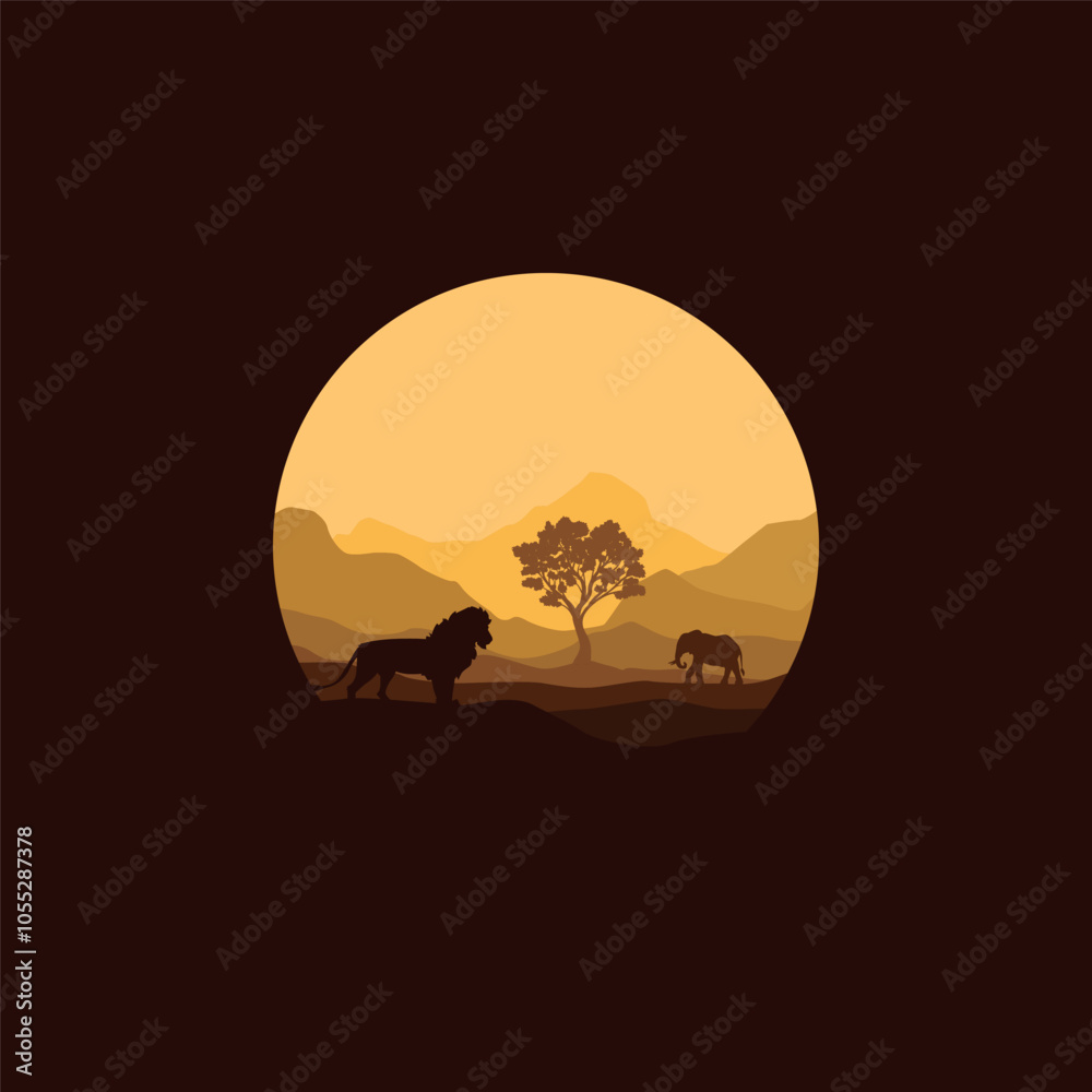 Nature landscape in illustration vector in circle. Nature landscape in illustration vector in circle.