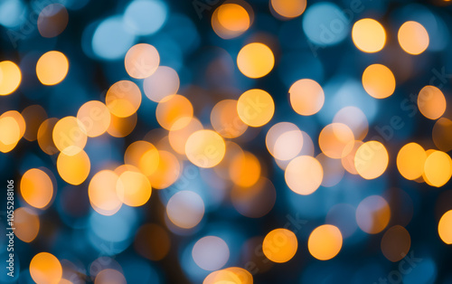 Abstract bokeh effect with warm golden and cool blue circular lights against a blurred background.