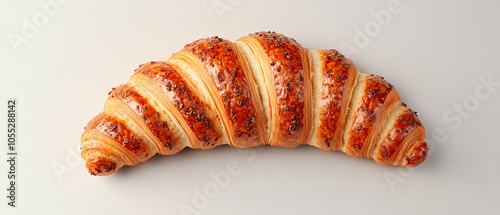 Obraz na płótnie A delicious croissant with a golden crust, showcasing its flaky layers and a tempting aroma, perfect for breakfast or an afternoon snack. w salonie