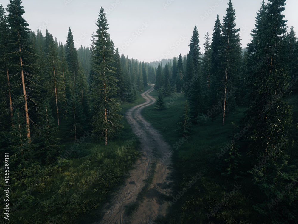 Country road winding through forest at dusk, tranquil scene
Country road winding through forest at dusk, tranquil scene