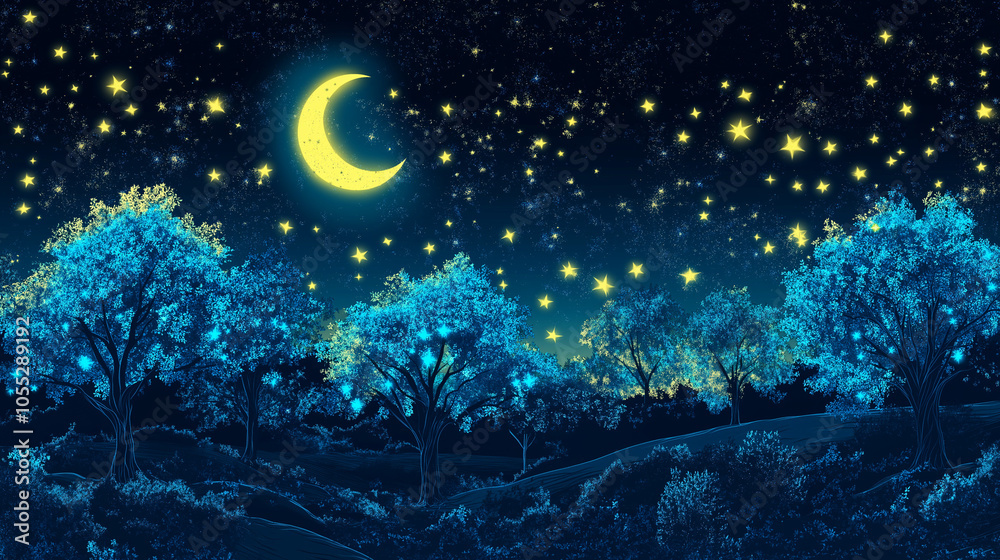 night sky with stars and trees, night sky with stars, night forest scene, night view, glowing painting, moonlit night night sky with stars and trees, night sky with stars, night forest scene, night view, glowing painting, moonlit night