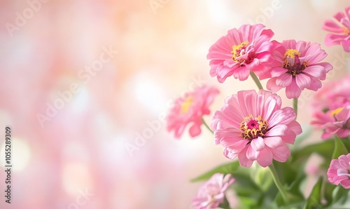  lovely pink zinnia flowers with soft colors for background, Generative AI 