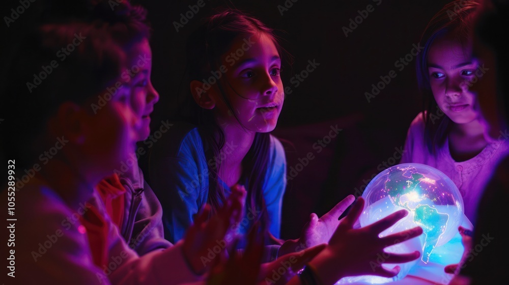 Children Gathered Around A Illuminated Globe Children Gathered Around A Illuminated Globe