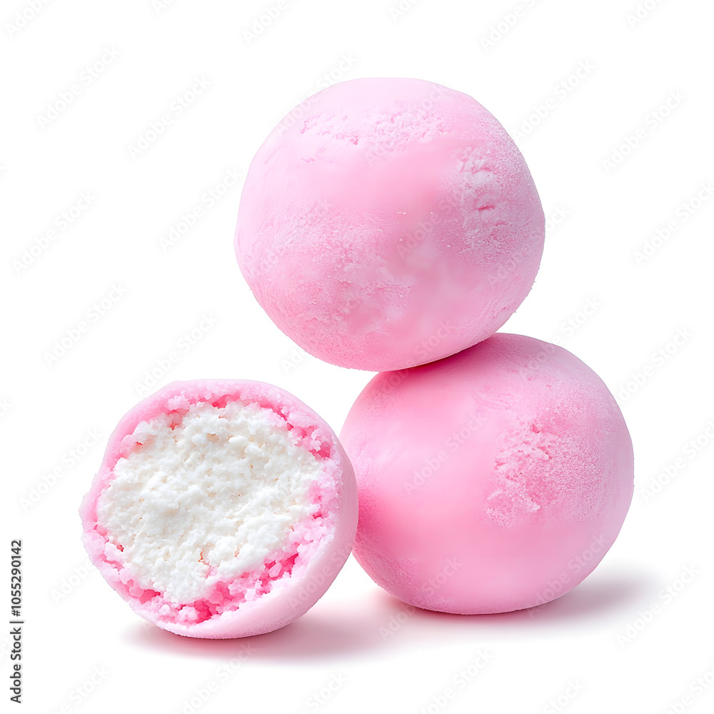 Pink strawberry Mochi Japanese dessert, isolated on white background Pink strawberry Mochi Japanese dessert, isolated on white background