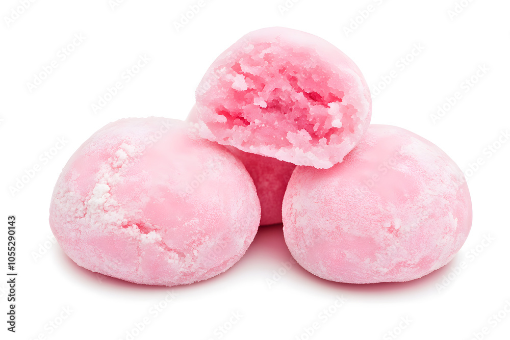 Pink strawberry Mochi Japanese dessert, isolated on white background Pink strawberry Mochi Japanese dessert, isolated on white background