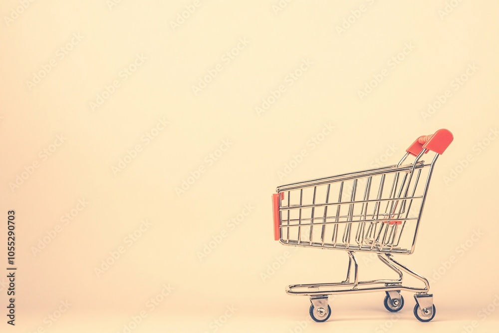 Shopping Cart on Beige Background: A Minimalist View of Consumerism Shopping Cart on Beige Background: A Minimalist View of Consumerism