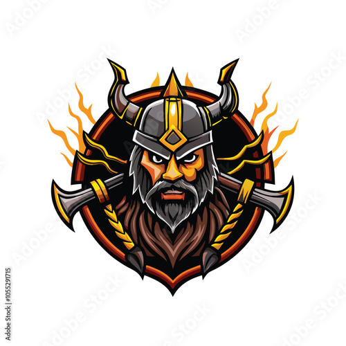 Design a vector logo featuring a fierce Viking warrior with a horned helmet, emphasizing strength and power.