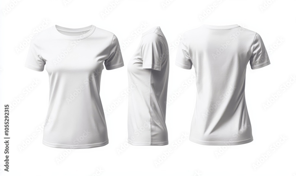 Blank white female t-shirt, template for your design mockup. Front and back view. Blank white female t-shirt, template for your design mockup. Front and back view.