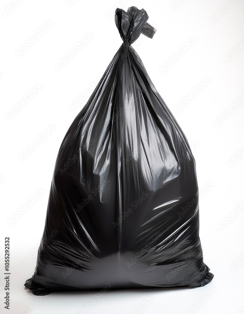 Black garbage bag floating or flying isolated white background Black garbage bag floating or flying isolated white background