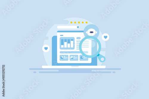 Artificial intelligence technology software analysing and interpret data on dashboard display, AI chatbot assistant data visualization concept, vector illustration.