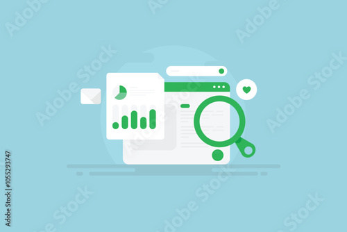Website Marketing, web traffic analytics report, SEO ranking position and social media content performance insights, e-business growth analysis concept, vector illustration background.