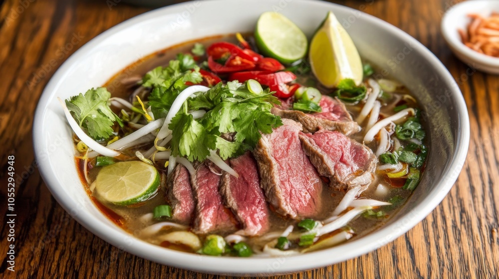 Delicious Bowl of Pho with Thinly Sliced Beef Delicious Bowl of Pho with Thinly Sliced Beef