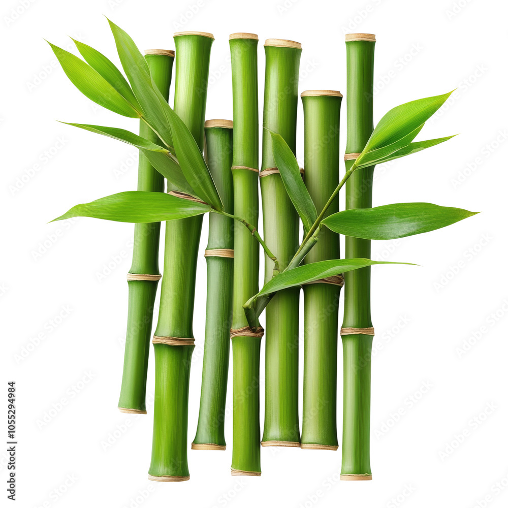 Obraz premium Bamboo stalks with leaves, arranged on transparent background.