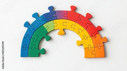 Jigsaw puzzle pieces forming a colorful rainbow, jigsaw, symbolizing creativity as a spectrum of ideas and possibilities