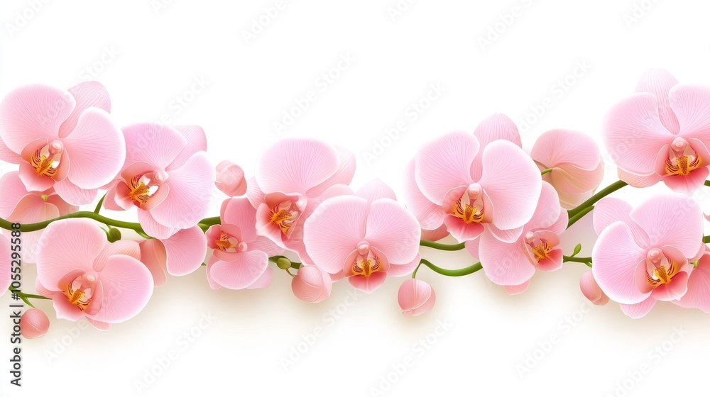 Pink Orchid Flower Border on White. Delicate Floral Arrangement, Romantic Design Element Pink Orchid Flower Border on White. Delicate Floral Arrangement, Romantic Design Element