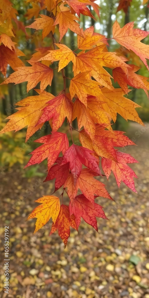 Vibrant beech leaves displaying rich hues of gold, orange, and red against a blurred background of a forest floor, background, nature, golden Vibrant beech leaves displaying rich hues of gold, orange, and red against a blurred background of a forest floor, background, nature, golden