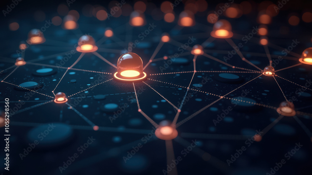 A network of interconnected glowing points. A network of interconnected glowing points.