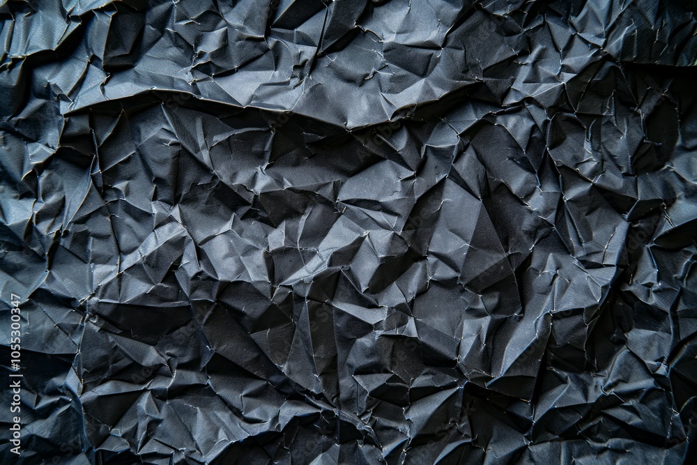 Photo of Crumpled sheet of black paper. Background texture for backdrops or mapping