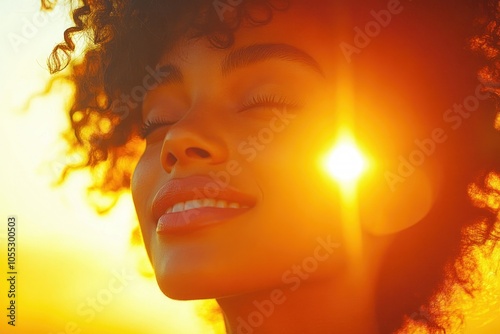 Radiant Joy and Happiness A Woman Embraces the Golden Glow of the Sunset, Radiating Positive Energy and Bold Confidence Capture the Essence of Pure Bliss, Find Inspiration in this Moment of Unbridled photo